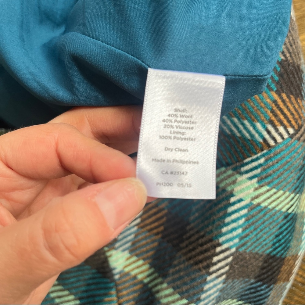 Talbots Plaid A-Line Skirt Wool Blend Petite Teal Brown‎ Lined - Picture 11 of 12
